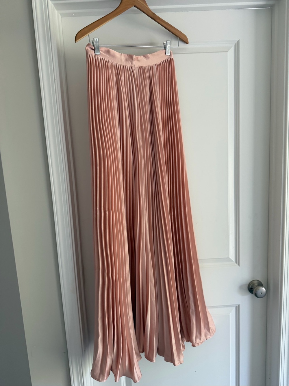 Pleated Satin Maxi Skirt - Blush Pink